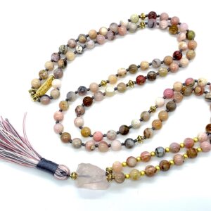 Pink Opal & Rose Quartz Necklace featuring gentle pink hues, designed to open and balance the Heart Chakra. Perfect for promoting love, emotional healing, and inner peace.