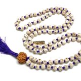 Hare Rama Krishna Mala Necklace with 108 hand-knotted beads, designed to activate the Heart and Crown Chakras. Ideal for Leo and Sagittarius, fostering devotion and spiritual upliftment. Perfect for meditation and spiritual growth.