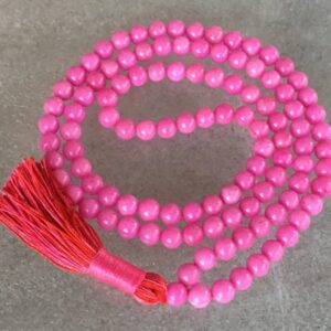 Magenta Pink Mashan Jade Mala Beads Necklace designed for Heart Chakra support, enhancing emotional healing and balance, with vibrant Magenta Pink Mashan Jade beads for Libra and Taurus.