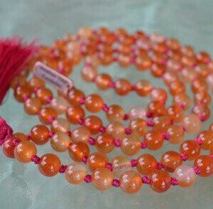 Carnelian Mala Beads Necklace designed for Sacral Chakra support, enhancing vitality and creativity, with genuine