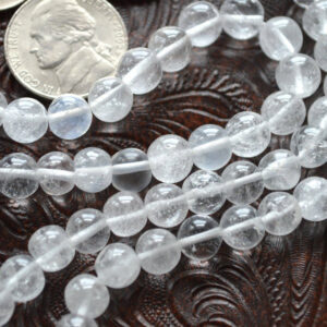 Nirvana Crystal Quartz Mala Beads Necklace (Saphtik) designed for Crown Chakra support, enhancing spiritual clarity, enlightenment, and higher consciousness, with gemstones resonating with Aquarius and Pisces.