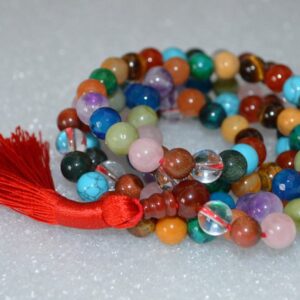 Solar System Necklace, also known as Navratna 9 Planets Mala Necklace, featuring beads representing the nine planets, designed for all chakra alignment, cosmic energy, and balance.