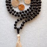  Black Tourmaline Mala Necklace featuring 108 beads, designed for meditation, protection, and spiritual healing