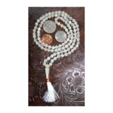 Moonstone Mala Beads Necklace designed for Third Eye and Crown Chakra support, enhancing intuition, emotional balance, and spiritual growth, with gemstones resonating with Cancer and Pisces energies.