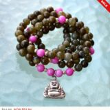 Labradorite Mala Necklace featuring 108 hand-knotted beads, designed for intuition, transformation, and Third Eye and Crown Chakra activation. Resonates with Scorpio and Sagittarius zodiac signs.