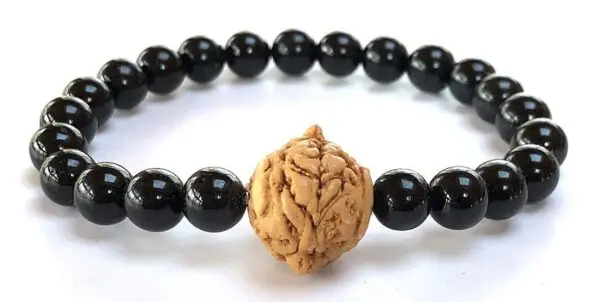 EMPATH Black Tourmaline Mala Bracelet with Bodhi Seeds for Capricorn sun sign, featuring root chakra grounding and protective benefits