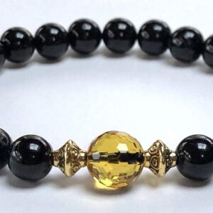 Citrine and Black Tourmaline Mala Bracelet featuring genuine gemstones, designed for positivity, protection, and spiritual healing