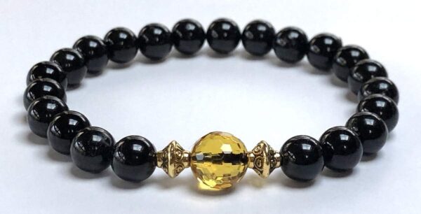 Citrine and Black Tourmaline Mala Bracelet featuring genuine gemstones, designed for positivity, protection, and spiritual healing