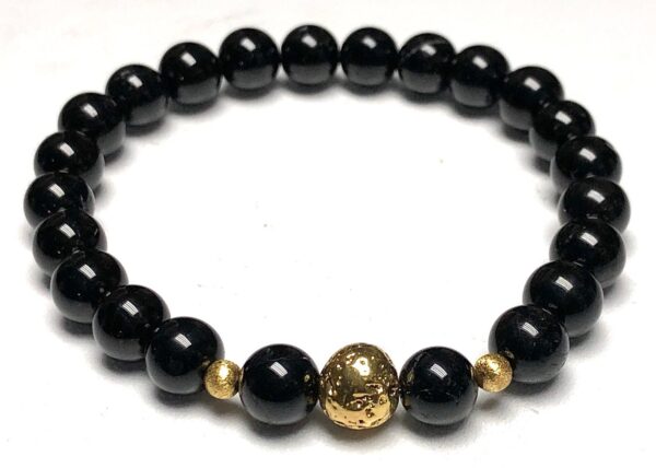 Custom Made Black Tourmaline Bracelet featuring AAA grade 6mm, 8mm, and 10mm beads for Capricorn sun sign, providing root chakra grounding and protection