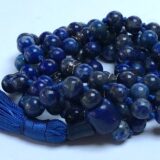 Lapis Lazuli Mala Necklace, aligning with the Throat and Third Eye Chakras, ideal for Sagittarius and Capricorn zodiac signs, enhancing wisdom and communication.