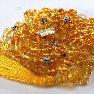 Citrine Mala Beads Necklace designed to support the Solar Plexus Chakra, enhancing confidence, personal power, and abundance, resonating with Aries and Leo energies.