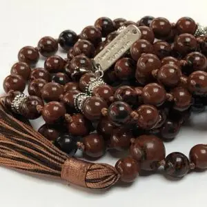 Mahogany Obsidian Mala Beads Necklace featuring genuine mahogany obsidian beads, designed for Root & Sacral Chakra balance, Capricorn & Sagittarius empowerment, and grounding & protection.