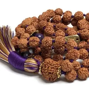 Rudraksha 108 Beads Kriya Mala Necklace inspired by Paramhansa Yogananda and Kriyananda Yoga, designed for Root Chakra support, grounding, and spiritual awakening.