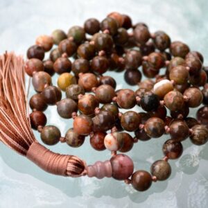 Picture Jasper Mala Necklace designed for Root Chakra grounding and stability, associated with Capricorn and Leo.