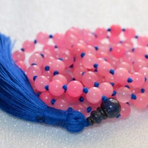 Rose Quartz Mala Beads Necklace designed for Heart Chakra balance, love, and compassion, associated with Taurus and Libra.