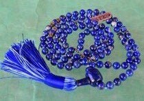 Hand-Knotted Lapis Lazuli Mala Necklace, designed for Third Eye and Throat Chakras, perfect for Sagittarius, enhancing wisdom and communication.