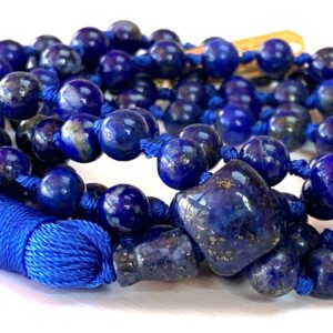 A Lapis Lazuli Beaded Necklace with hand-knotted beads, supporting the Third Eye and Throat Chakras. Resonates with Sagittarius and Libra, enhancing intuition and communication. Ideal for meditation and spiritual practice.