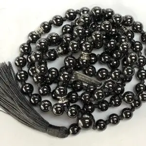 Hematite Beads Mala Necklace featuring genuine Hematite beads, designed for Root Chakra balance, Aquarius birthstone support, and grounding intention.