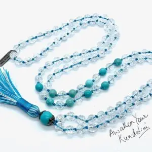 Crackled Crystal Quartz & Turquoise Necklace, designed for Throat and Crown Chakra alignment, enhancing clarity, communication, and spiritual growth, resonating with Sagittarius and Pisces.