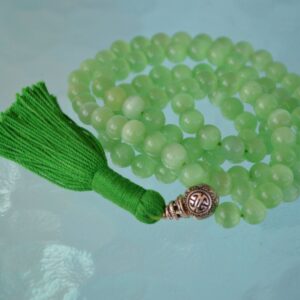 Green Cat's Eye Beads Mala Necklace designed for Heart Chakra activation, offering emotional healing and protection, resonating with Sagittarius and Capricorn.