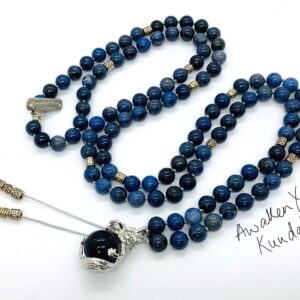  Dumortierite Beaded Necklace designed for Third Eye Chakra support, enhancing intuition and wisdom, with beads resonating with Sagittarius and Pisces.