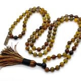 Coffee Dragon Vein Agate Necklace featuring hand-knotted beads, designed for grounding, creativity, and Root and Sacral Chakra activation. Resonates with Aries and Scorpio zodiac signs.