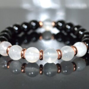 Black Tourmaline & Selenite Bracelet, minimalistic design for empath protection, negative energy dispersion, and unisex wear, ideal for Christmas