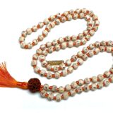 Hare Rama Krishna Hand Knotted Mala Necklace, featuring 108 beads, designed for mantra recitation and spiritual practice, supporting the Root Chakra and resonating with the Capricorn zodiac sign.