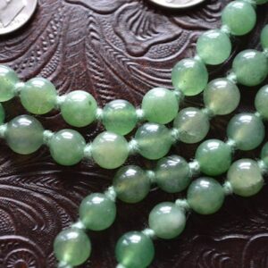 Green Aventurine Hand Knotted Mala Necklace designed for Heart Chakra support, enhancing emotional healing and attracting prosperity, with genuine Green Aventurine beads for Taurus and Virgo.