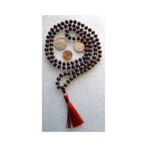 Rosewood Mala Beads Necklace featuring 108 hand-knotted Rosewood beads, designed for compassion, grounding, and emotional balance. Supports the Heart and Root Chakras, resonating with Leo and Sagittarius.