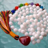  7 Chakra Mala Necklace featuring 108 hand-knotted gemstone beads, each representing one of the seven chakras. Designed for full chakra alignment, balance, and healing. Ideal for meditation and spiritual growth, resonating with all zodiac signs.