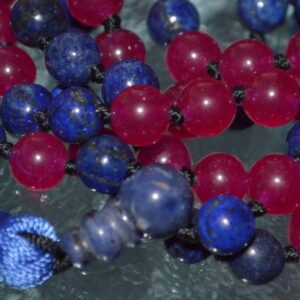 Lapis Lazuli & Magenta Jade Mala Necklace for wisdom and inner peace, supporting Throat and Third Eye Chakras, perfect for Sagittarius and Pisces zodiac signs.