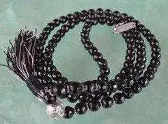  Black Jade Prayer Japa Mala Necklace featuring genuine beads, designed for Root Chakra balance and Libra grounding protection.