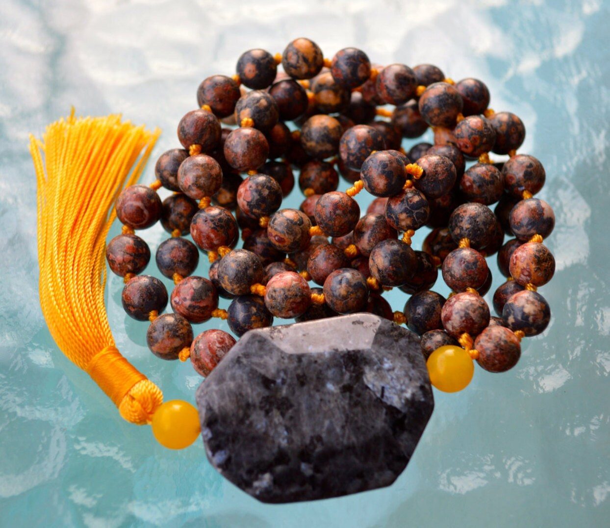 Leopardskin Jasper Necklace featuring genuine beads designed for grounding, vitality, and transformation. Resonates with Gemini and Scorpio zodiac signs.