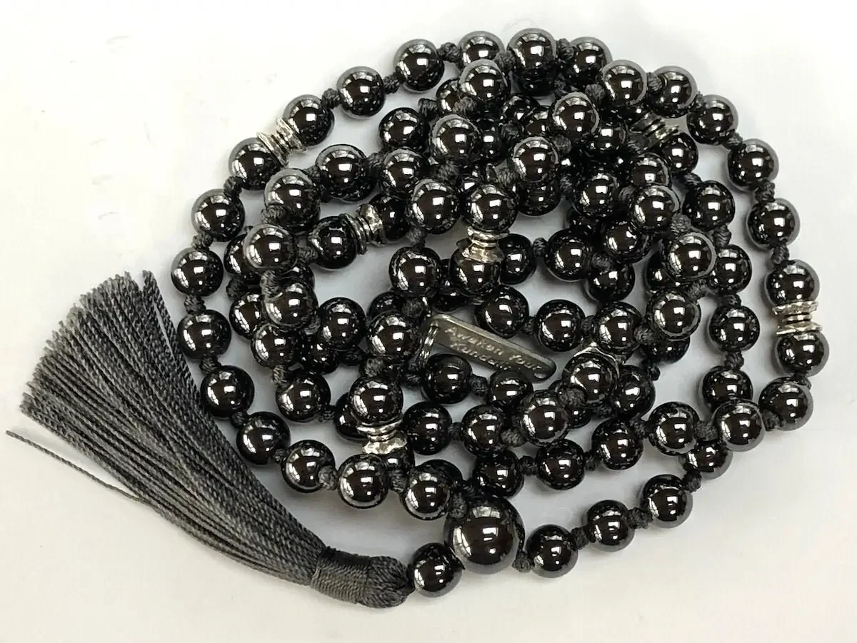 Hematite Beads Mala Necklace featuring genuine Hematite beads, designed for Root Chakra balance, Aquarius birthstone support, and grounding intention.