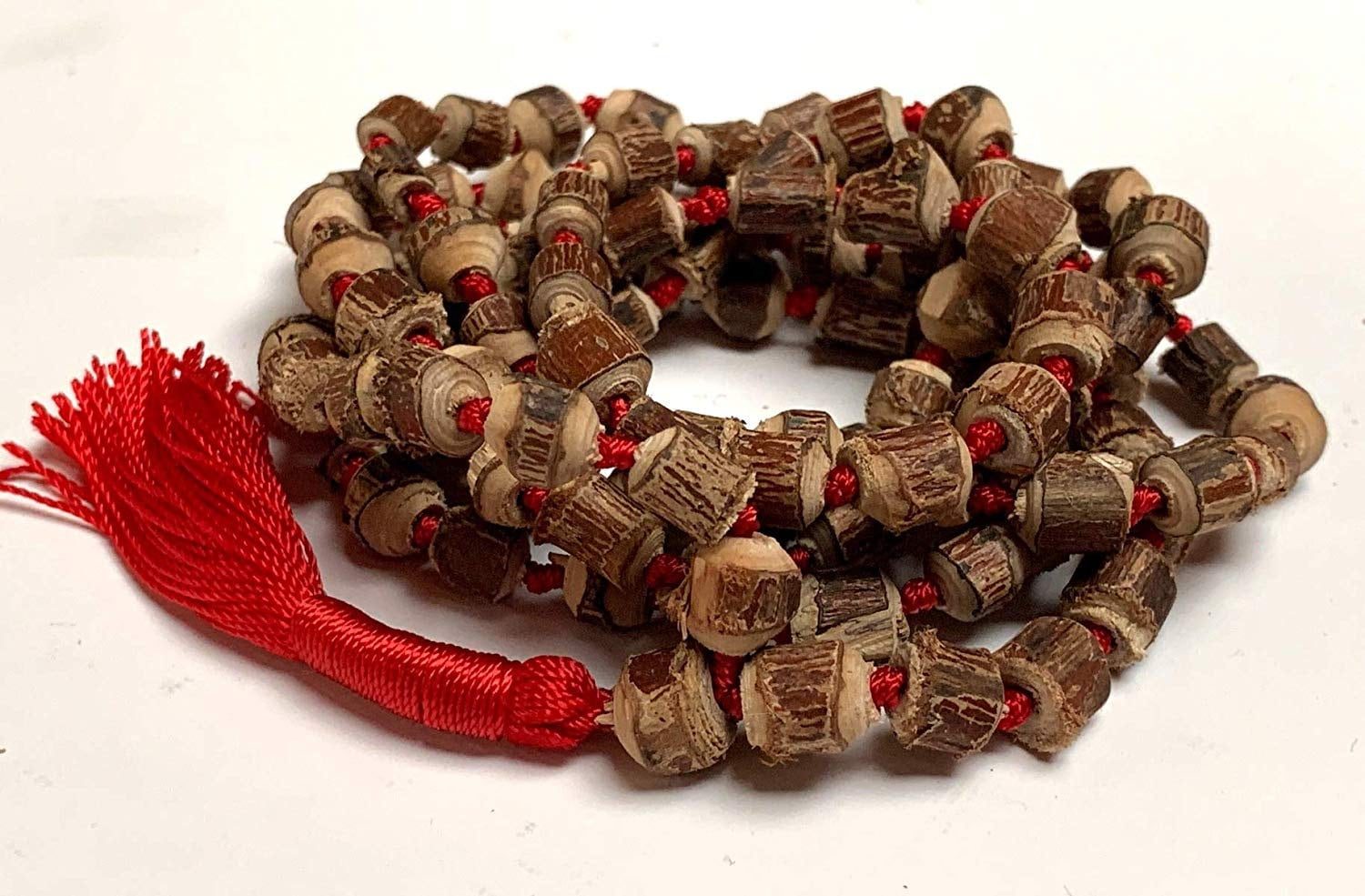 Natural Raw Tulsi Holy Basil Knotted Mala Beads Necklace designed for Heart Chakra support, offering spiritual purity, protection, and a connection to Virgo and Gemini.