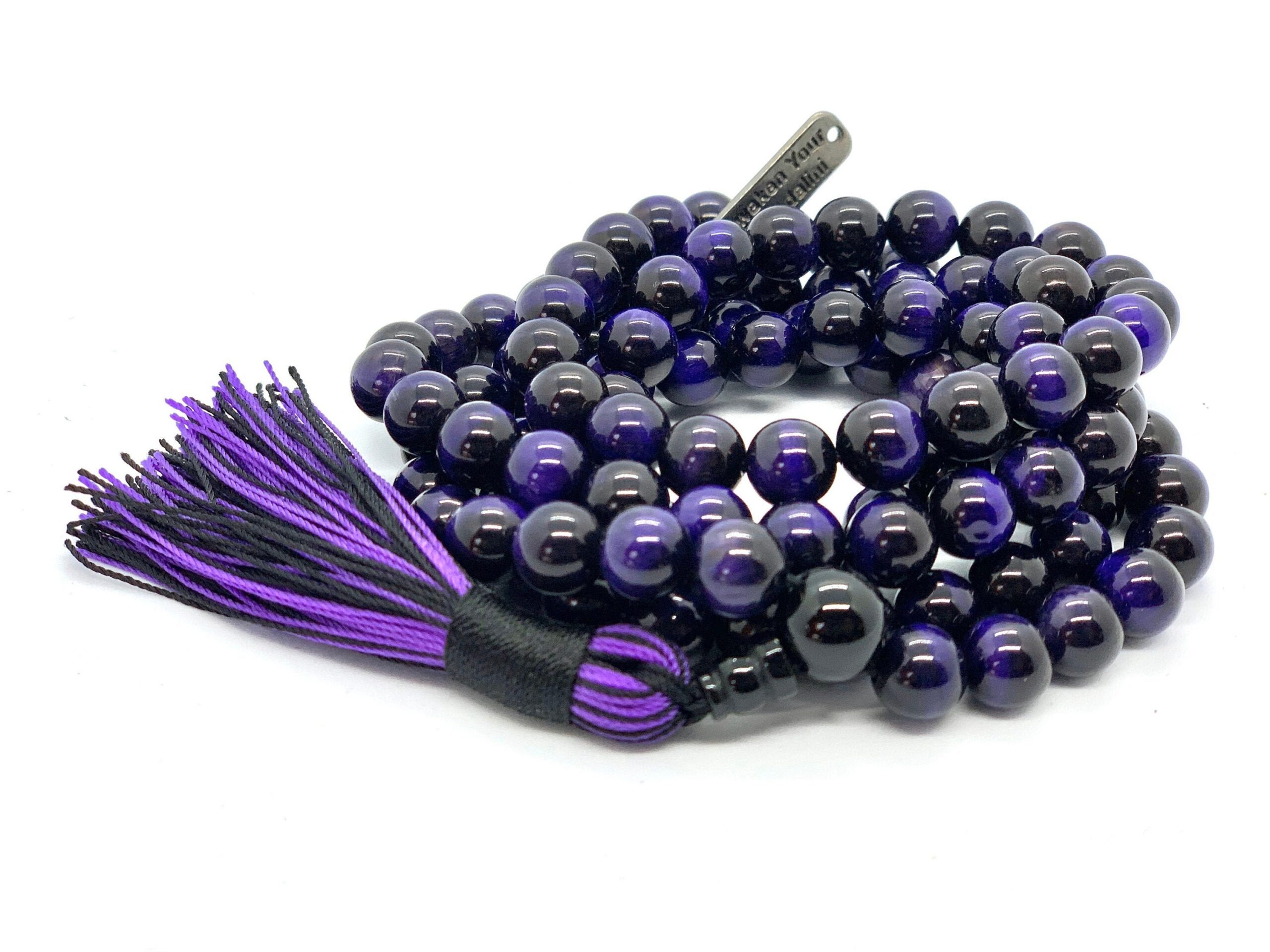 Purple Tiger's Eye Beaded Necklace designed for Third Eye Chakra activation, enhancing intuition and protection, with a connection to Capricorn and Sagittarius.