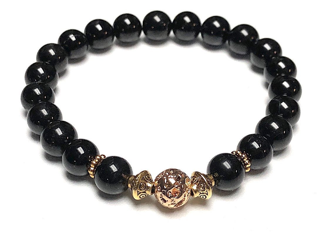 Black Tourmaline Bracelet featuring genuine Black Tourmaline beads, designed for Root Chakra balance and Capricorn Sun Sign support.