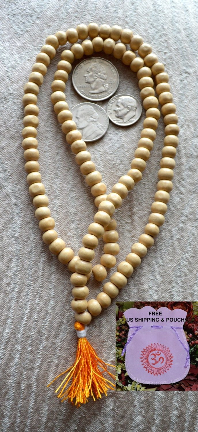 Tulsi Prayer Beads Japa Mala Necklace made from sacred Tulsi wood, aligned with the Heart and Crown Chakras for spiritual healing and devotion, ideal for Sagittarius and Virgo zodiac signs.